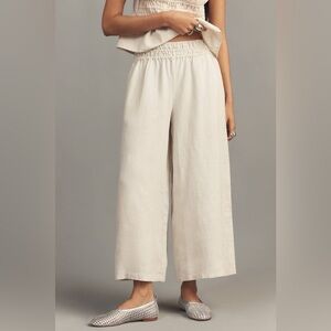 Anthropologie The Somerset Linen Pull-On Pants Sand S Wide Leg Vacation Summer